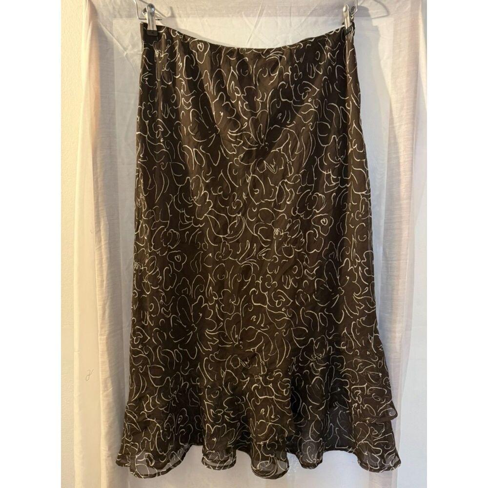 Cato Brown Floral Chiffon Midi Skirt | Size L